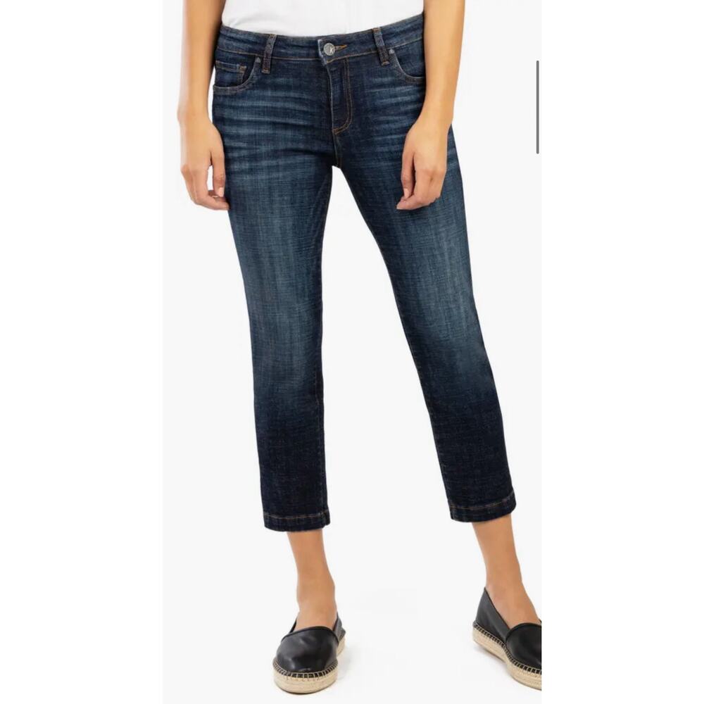 Kut From The Kloth Lauren Mid Rise Crop Slim Denim Jeans Womens 2 Dark Wash